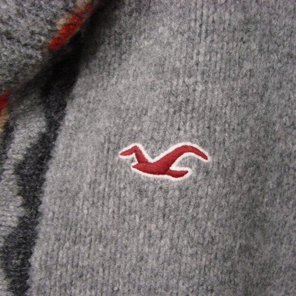 Hollister Gray Lamb Wool Cardigan Sweater Aztec Southwestern Bear Medium Large - Picture 9 of 13
